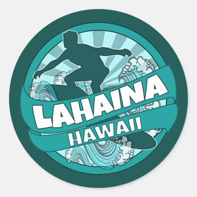 Lahaina Hawaii teal surfer logo stickers (Front)