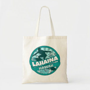 Lahaina Hawaii teal surfer logo tote bag