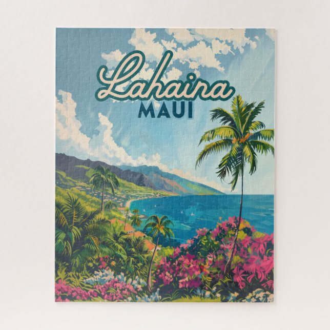 Lahaina Maui Hawaii Beach Coast Retro Jigsaw Puzzle (Vertical)