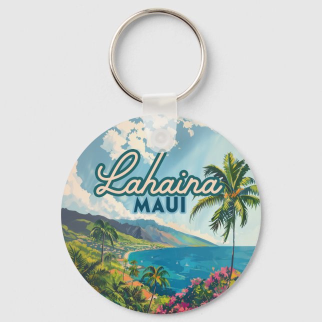 Lahaina Maui Hawaii Beach Coast Retro Keychain (Front)