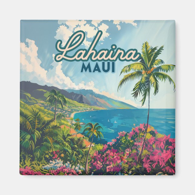 Lahaina Maui Hawaii Beach Coast Retro Magnet (Front)