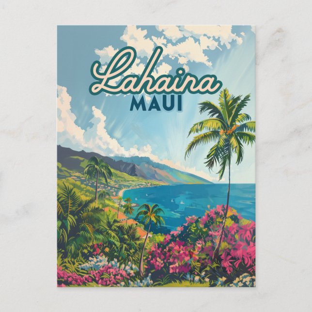 Lahaina Maui Hawaii Beach Coast Retro Postcard (Front)