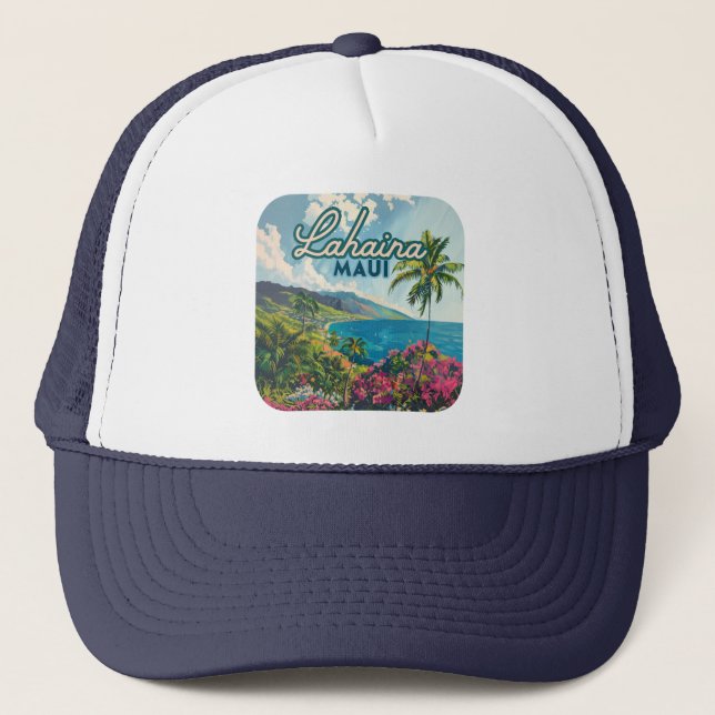 Lahaina Maui Hawaii Beach Coast Retro Trucker Hat (Front)