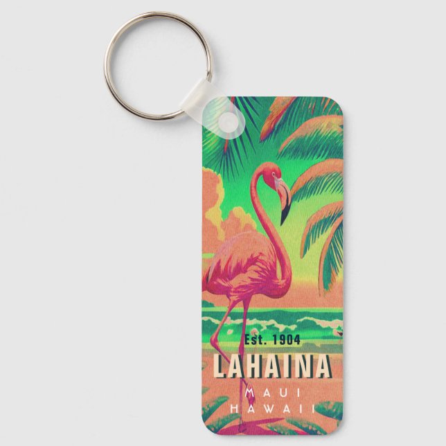 Lahaina Maui Hawaii Retro Flamingo Souvenir 1950s Keychain (Front)