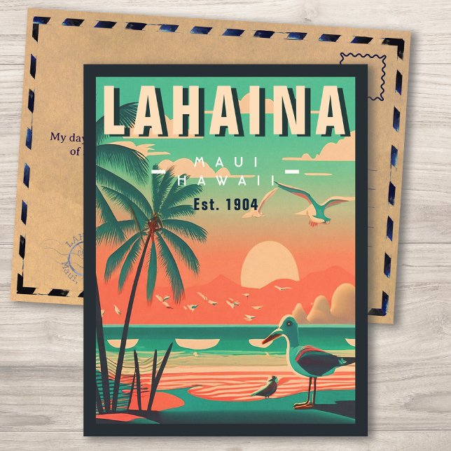 Lahaina Maui Hawaii Retro Seagull Souvenir 1950s Postcard (Creator Uploaded)