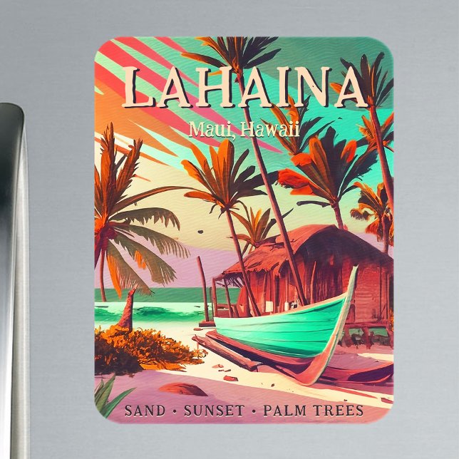 Lahaina Maui Hawaii tropical sunset palm tree 60s Magnet (Creator Uploaded)