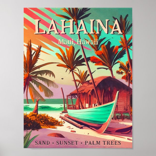 Lahaina Maui Hawaii tropical sunset palm tree 60s Poster (Front)