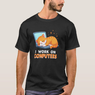 Laid-Back I Work on Computers Cat T-Shirt