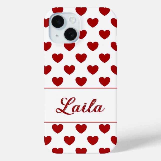 Laila - Custom Name - Red Hearts Polka Dot Pattern Case-Mate iPhone Case (Back)