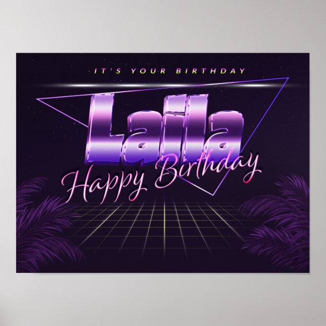Laila First Name Lila Retro Poster Birthday (Front)
