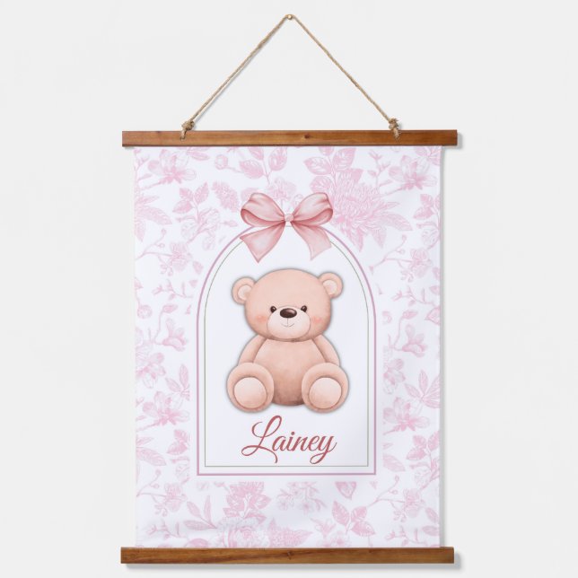 Lainey | Custom Pink Teddy Bear Nursery Design  Hanging Tapestry (Front)