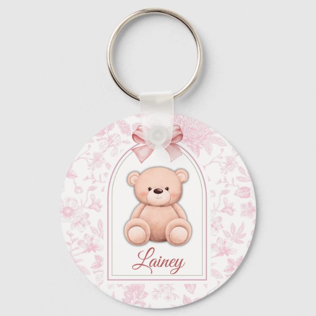 Lainey | Custom Pink Teddy Bear Nursery Design  Keychain (Front)
