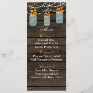 laisse tomber mason jar cartes de menu mariage