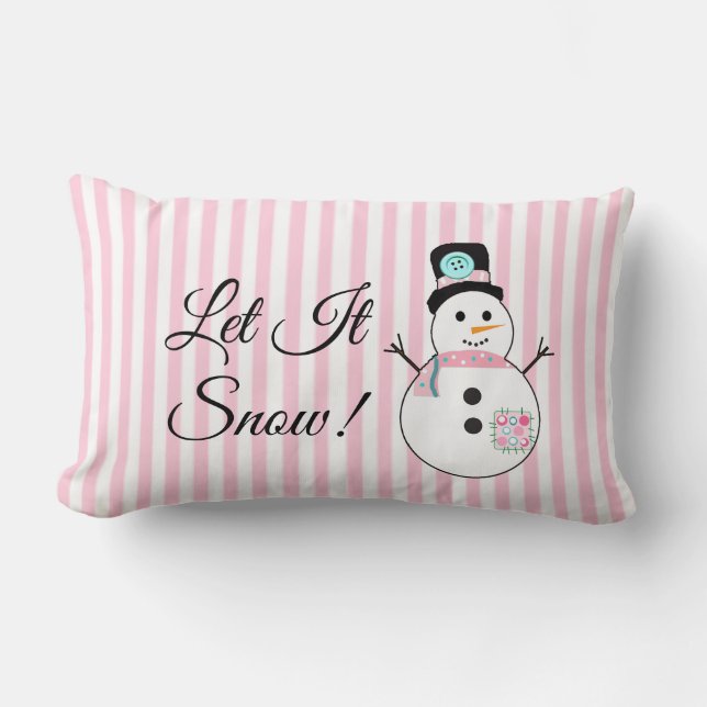 Laisser la neige Snowman rose Coussin de Noël (Recto)