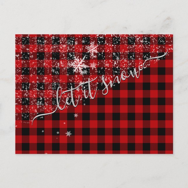 Laisser Neige Script Buffalo Plaid Carte Postale (Devant)