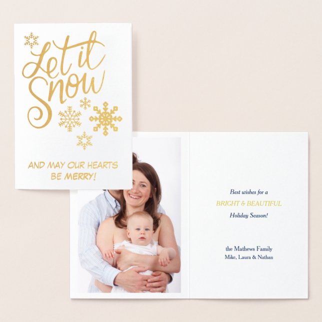Laisser Snowflake Photo Gold Foil Carte de Noël (Affichage)