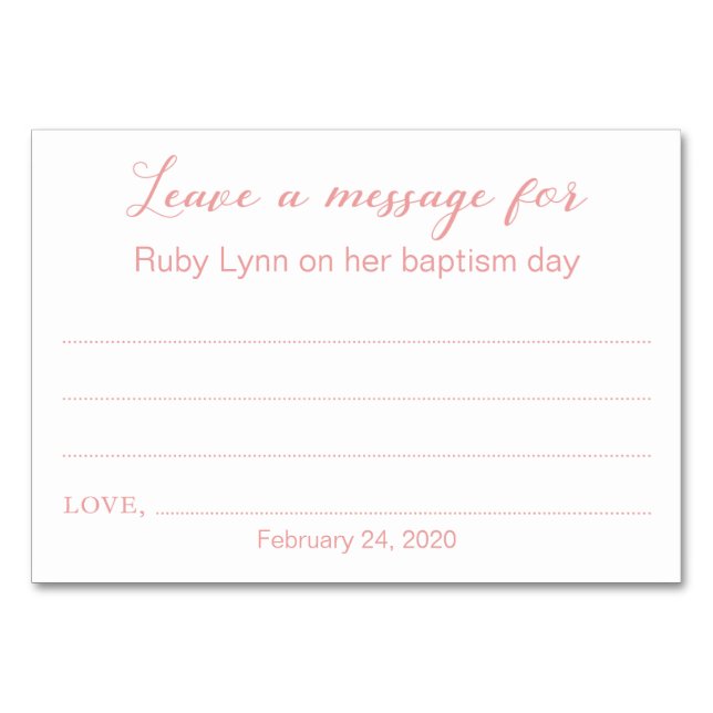 Laisser Un Message Baptême Cartes De Baptême Rose (Devant)