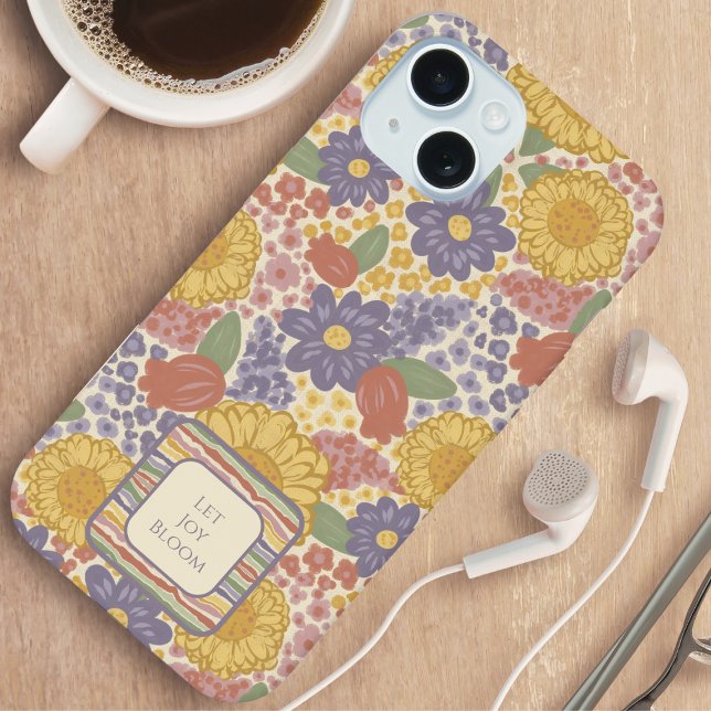 Laissez la joie s'épanouir – Étui de téléphone flo (Let Joy Bloom – Editable Floral Phone Case with Inspirational Quote)