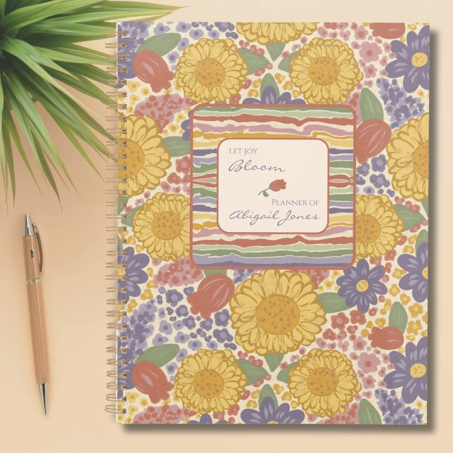 Laissez la joie s'épanouir – Planificateur floral  (Let Joy Bloom – Personalized Floral Planner with Editable Name)