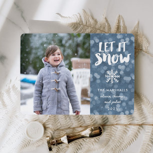 Laissez-le neige Wintry Blue Bokeh Carte photo