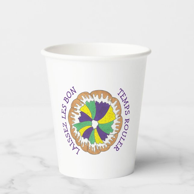 Laissez Les Bon Temps Rouler Mardi Gras King Cake Paper Cups (Front)