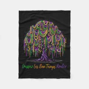 Laissez Les Bon Temps Rouler Mardi Gras Tree Beads Fleece Blanket