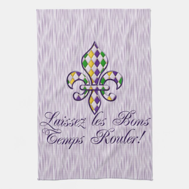 Laissez les Bons Temps Rouler Mardi Gras Fleur d2 Kitchen Towel (Vertical)