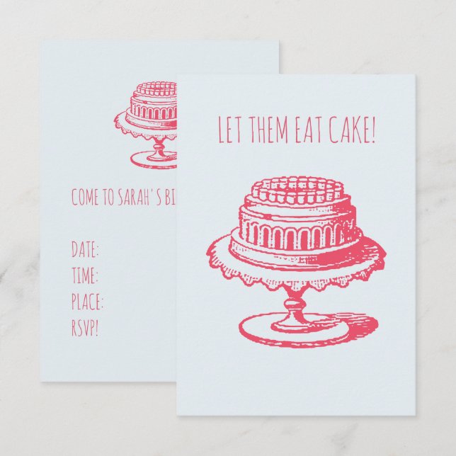 Laissez-Les Manger Du Gâteau Invitations De Fête A (Devant / Derrière)