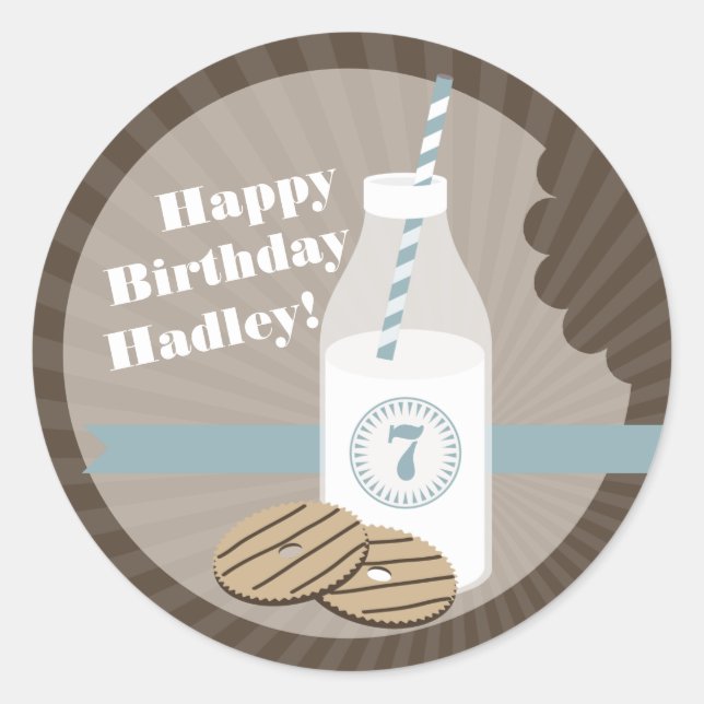 Lait + Cookies Autocollant Anniversaire rayé + Ble (Devant)