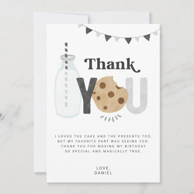 Lait et biscuits Carte de remerciements d'annivers (Devant)