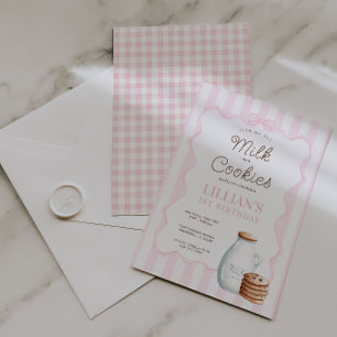 Lait et biscuits rose Invitation à la fête d'anniv