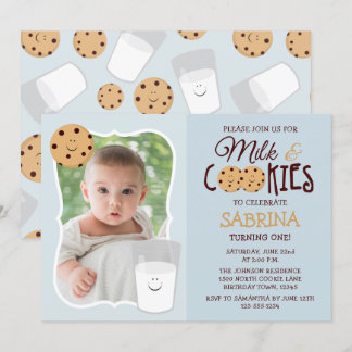 Lait et cookies Photo Invitation Anniversaire