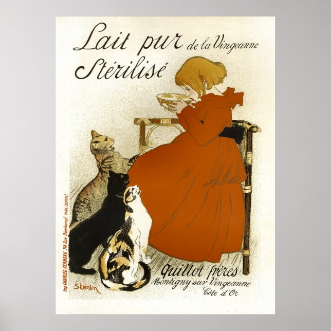 Lait Pur Sterilise Cats Vintage French Advertising Poster (Front)