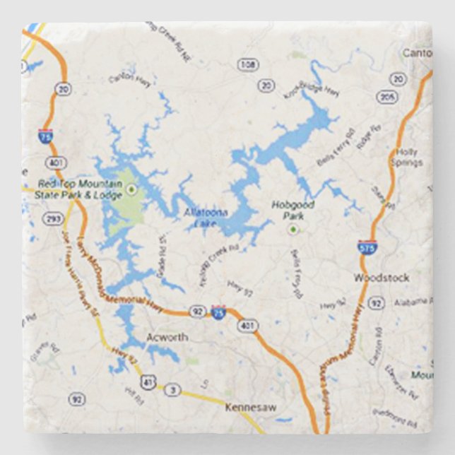 Lake Allatoona, Map, Georgia, Marble Coasters. Stone Coaster (Front)