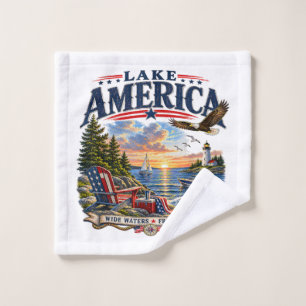Lake America Sunset Patriotic Eagle Bath Towel Set