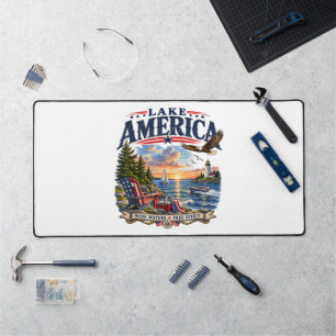 Lake America Sunset Patriotic Eagle Desk Mat