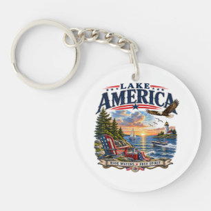 Lake America Sunset Patriotic Eagle Keychain