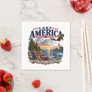 Lake America Sunset Patriotic Eagle Napkin