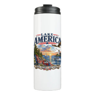 Lake America Sunset Patriotic Eagle Thermal Tumbler