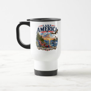 Lake America Sunset Patriotic Eagle Travel Mug