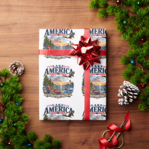 Lake America Sunset Patriotic Eagle Wrapping Paper