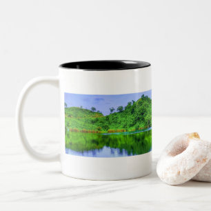 Lake and Lush Tropical Forest Background Two-Tone Coffee Mug