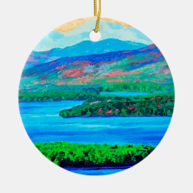 Lake and Mountains ceramic ornament, art, painting Ornament (Front)