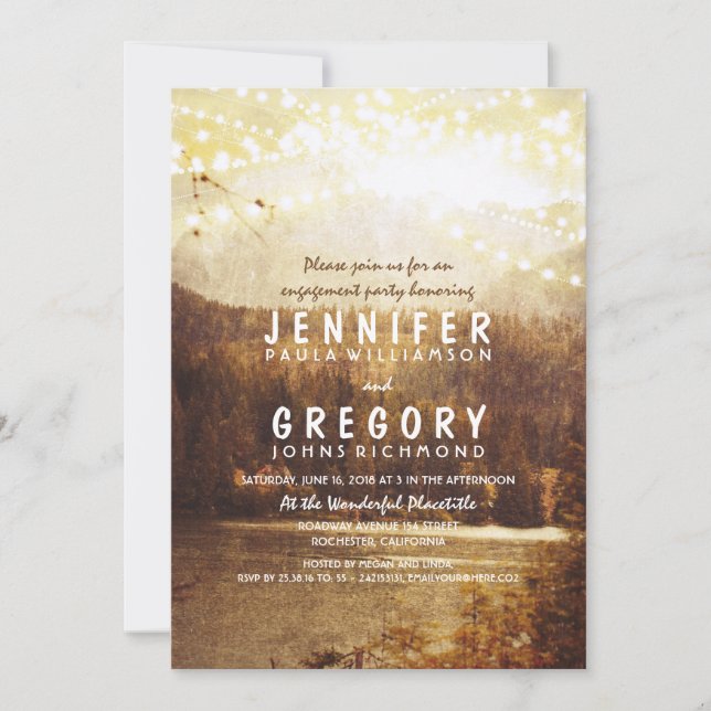 Lake and Mountains Rustic Engagement Party Invitation (Front)