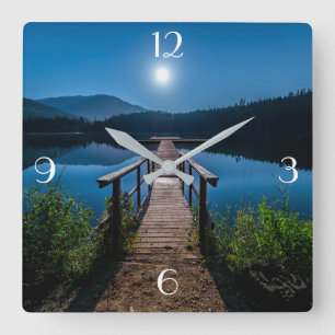 Lake and Mountains Square Wall Clock