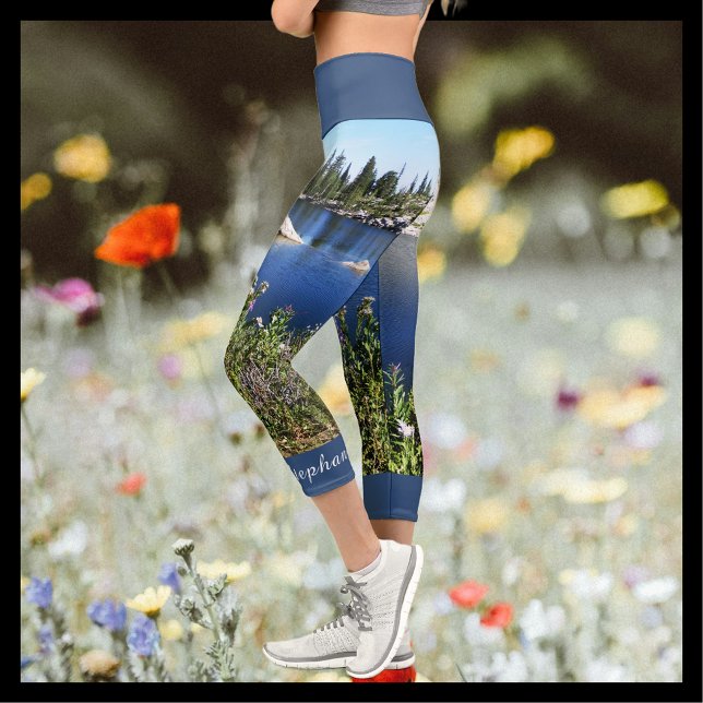 Lake and Wildflowers Personalized Name Capri Leggings (Creator Uploaded)
