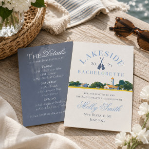 Lake Bachelorette Weekend Blue Nautical Itinerary  Invitation