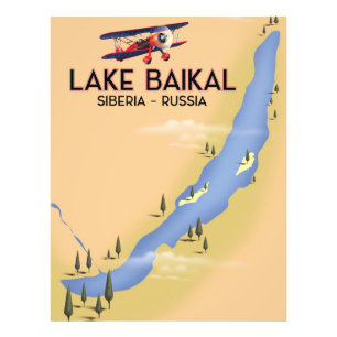 Lake Baikal Siberia Russian travel poster Map