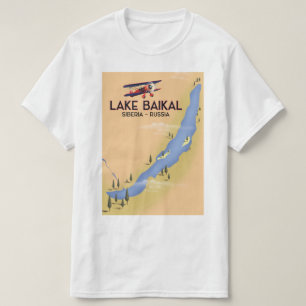 Lake Baikal Siberia Russian travel poster Map T-Shirt