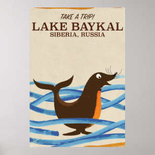 lake Baykal seal Vintage travel poster